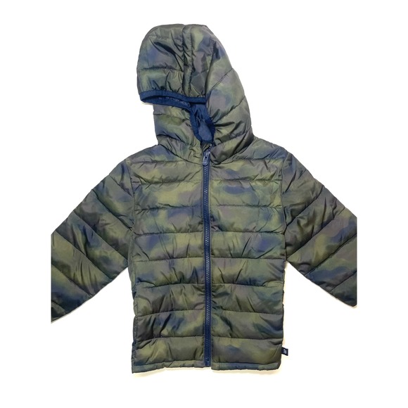 Baby GAP Other - Baby GAP ColdControl Camo Puffer Jacket Kids 4 Years Green Blue Hooded Coat 0213